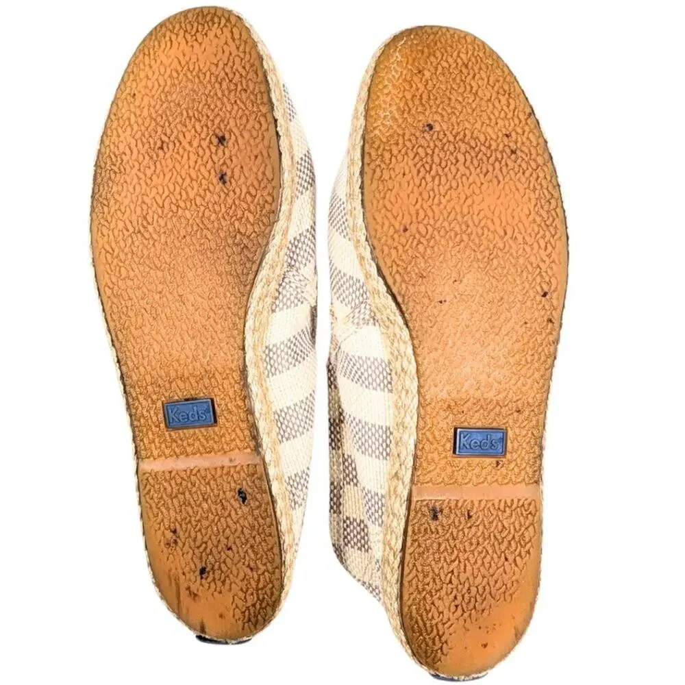 Keds Women's 7 Twin Jute Cream Gray Stripe Slip On Espadrille Flats
